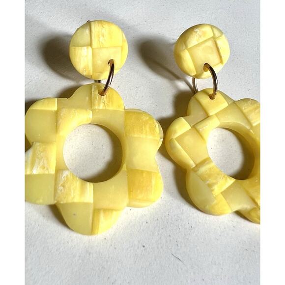 Statement Earrings Polymer Clay Earrings Handcrafted Retro Yellow Checkered - Picture 3 of 6